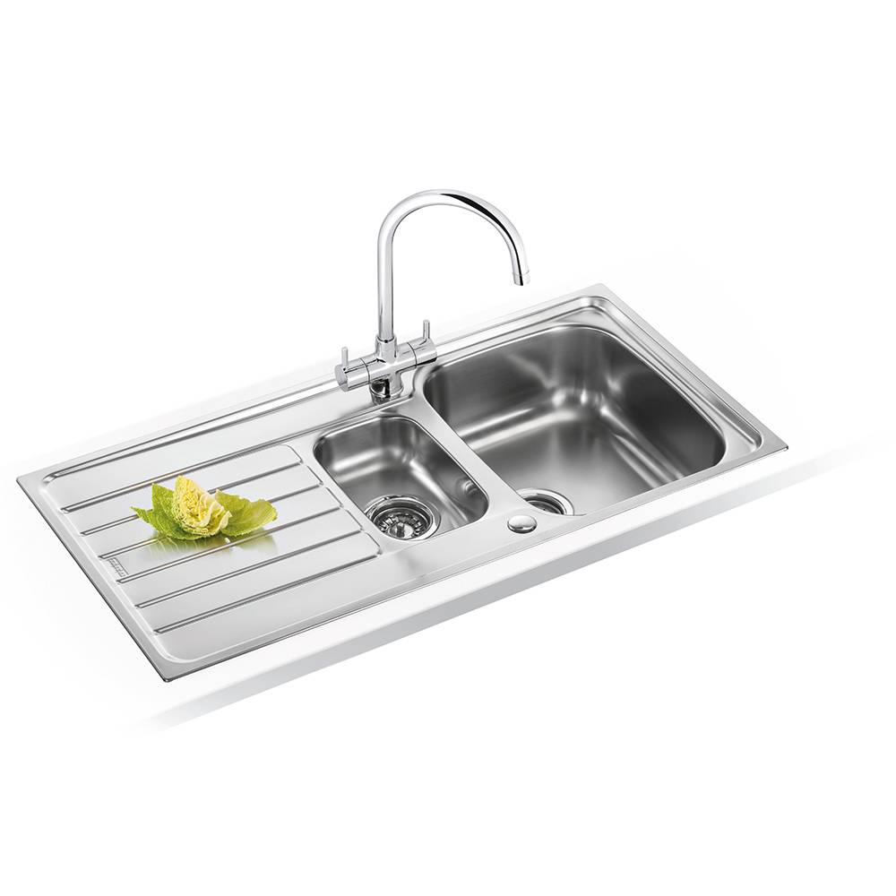 Tuscan 1.5 Bowl Stainless Steel Kitchen Sink with Complete Plumbing Waste Kit. 